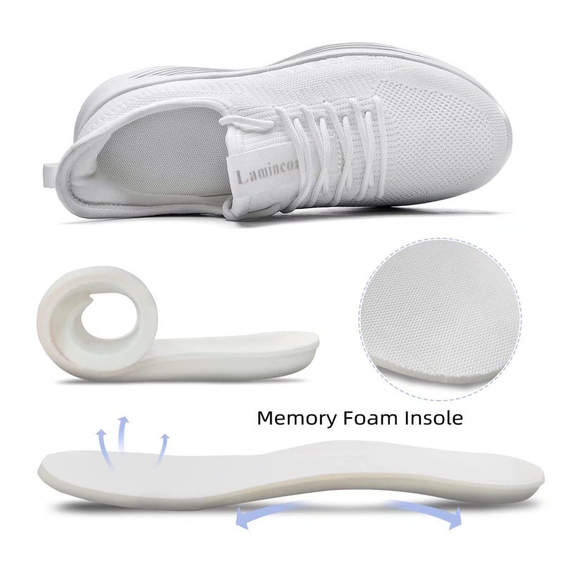 Lamincoa Womens Slip On Walking Shoes Non Slip Casual Road Running Lightweight Mesh Fashion Sneakers for Gym Travel Workout White - Image 5